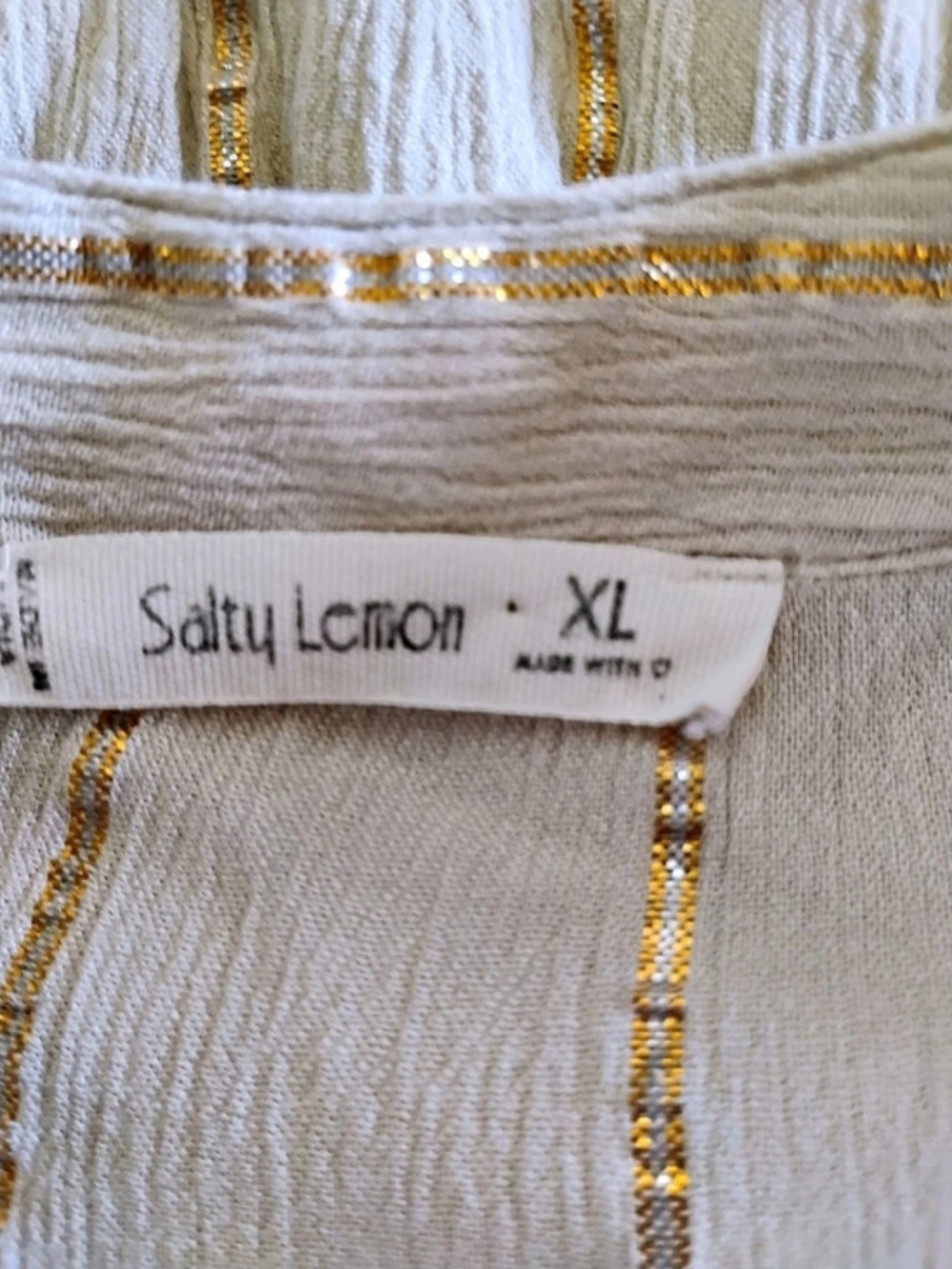 Salty Lemon Striped Mini Dress in White & Gold Size XL Like New - Picture 9 of 10